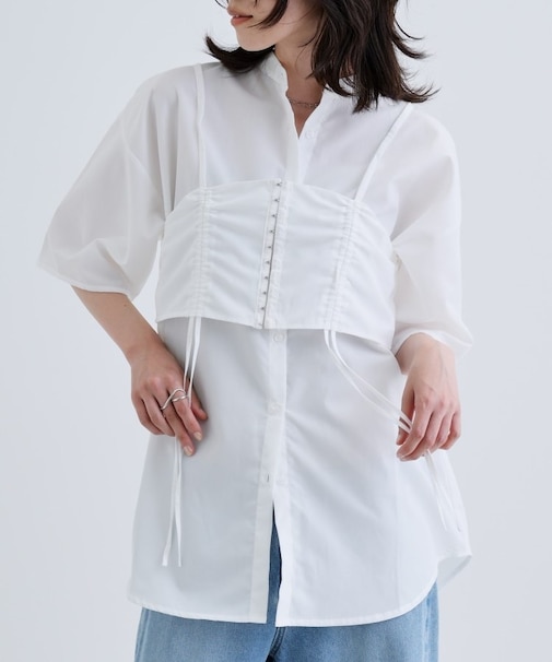【一部店舗限定】ベアトップ付き半袖ワイドシャツ