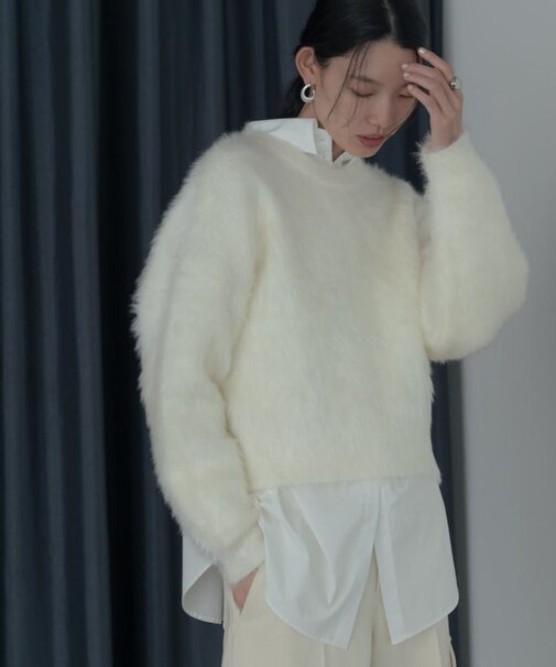 ドロップショルダーシャギーニット