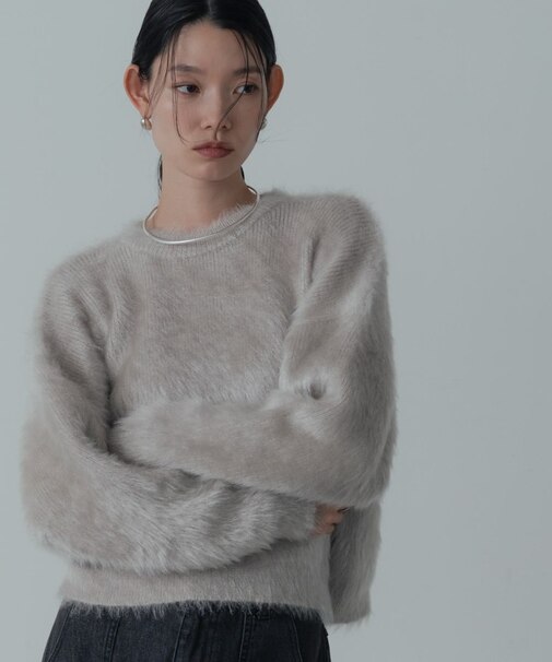 ドロップショルダーシャギーニット