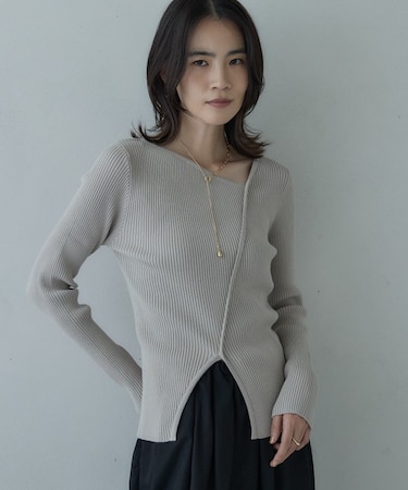 カッティングアシメリブニット