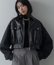 レザー調メルトンMIXブルゾン