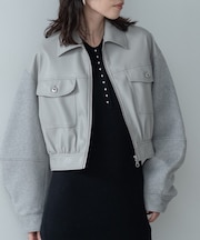 レザー調メルトンMIXブルゾン