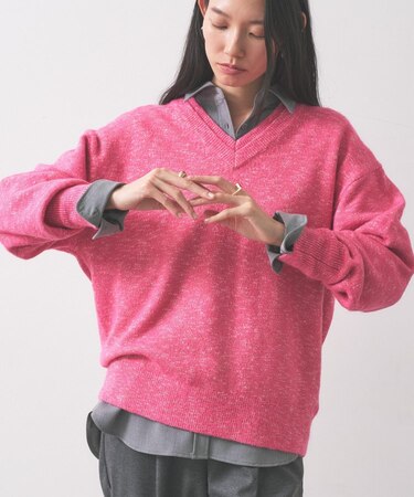 レイヤーネックメランジラメニット