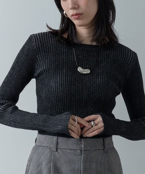 リブプレーティングクルーネックニット