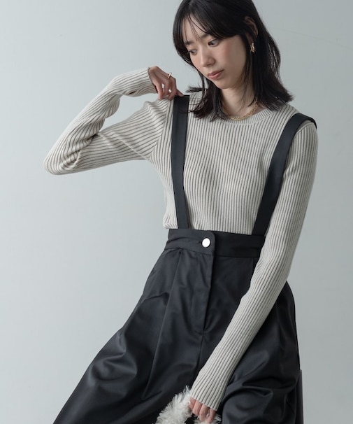 リブプレーティングクルーネックニット