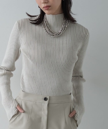 リブプレーティングハイネックニット