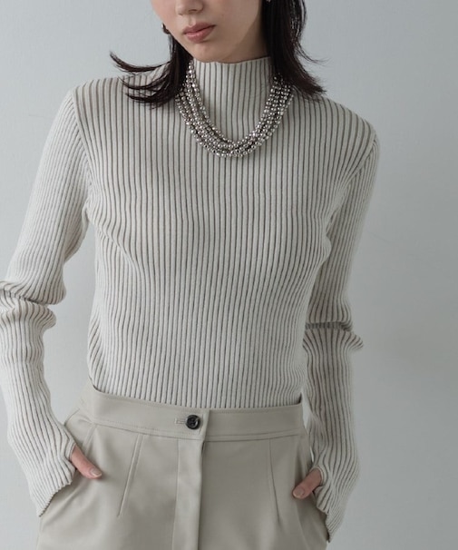 リブプレーティングハイネックニット