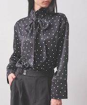 【オケージョン】サテンドットボウタイブラウス