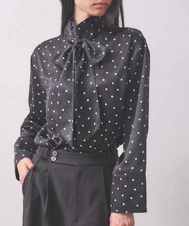 【オケージョン】サテンドットボウタイブラウス