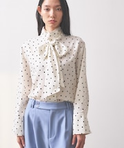 【オケージョン】サテンドットボウタイブラウス