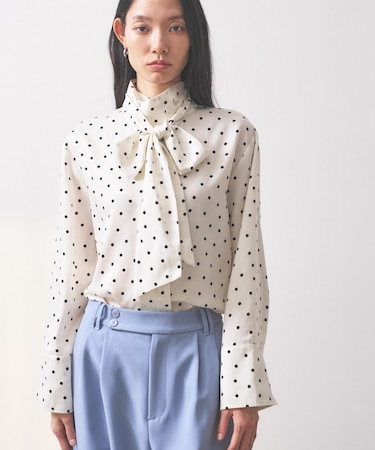 【オケージョン】サテンドットボウタイブラウス