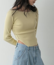 オフショルスリットリブニット