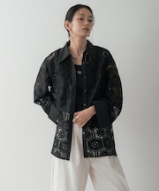 幾何柄レースビッグシャツ