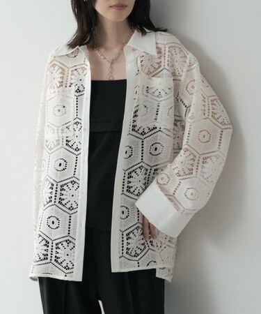 幾何柄レースビッグシャツ