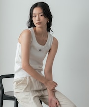 ロゴ刺繍リブタンクトップ