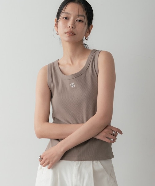 ロゴ刺繍リブタンクトップ