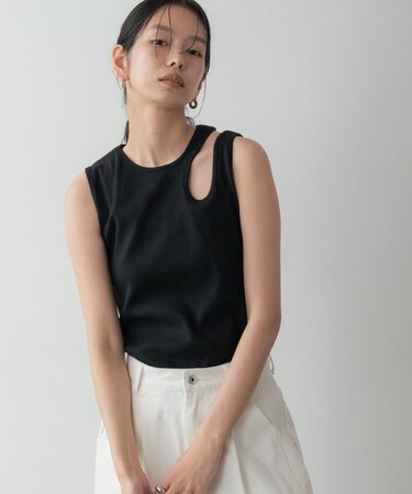 アシメリブタンクトップ