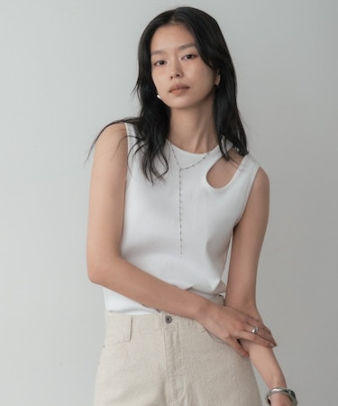 アシメリブタンクトップ