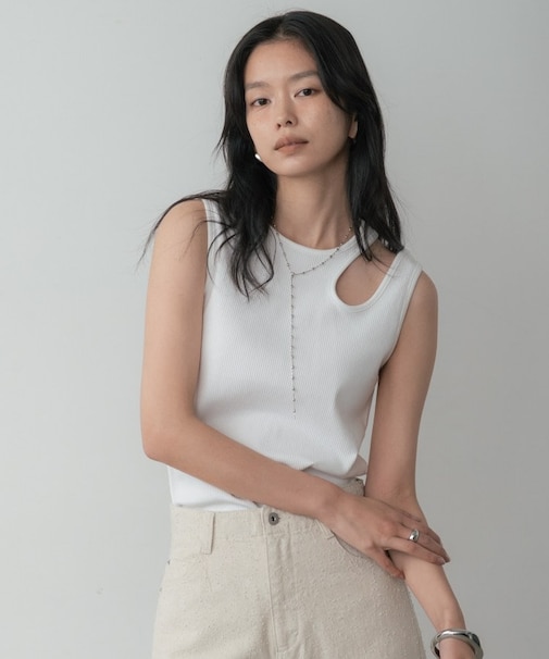 アシメリブタンクトップ