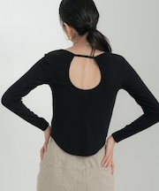 バックオープンリブ長袖Tシャツ