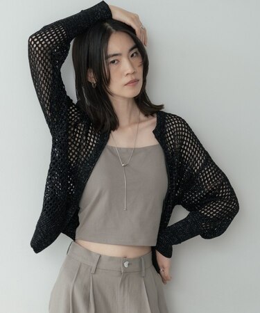 クルーネックメッシュカーディガン