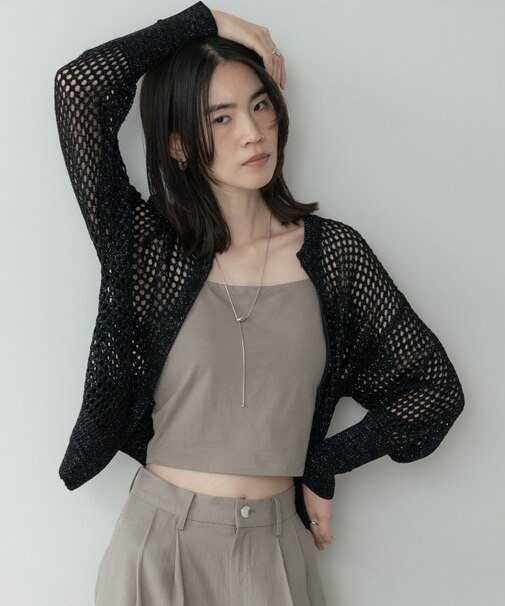 クルーネックメッシュカーディガン