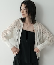 クルーネックメッシュカーディガン