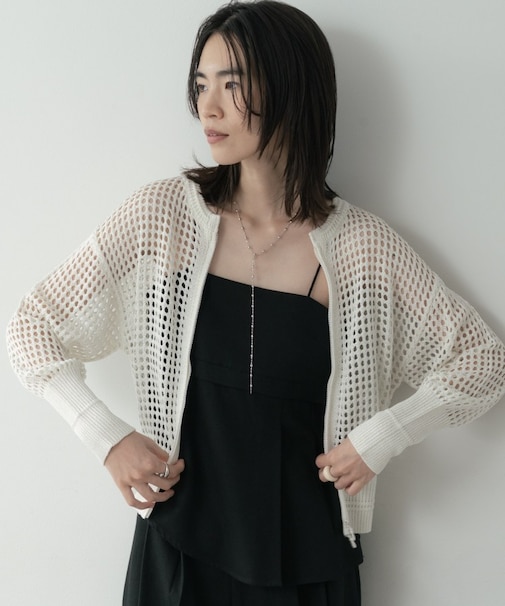クルーネックメッシュカーディガン