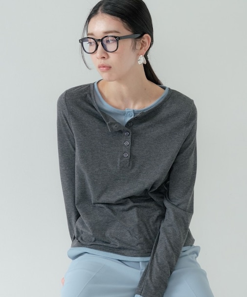 バイカラーヘンリーネックカットソー