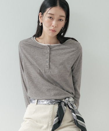 バイカラーヘンリーネックカットソー