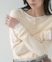 バイカラーヘンリーネックカットソー