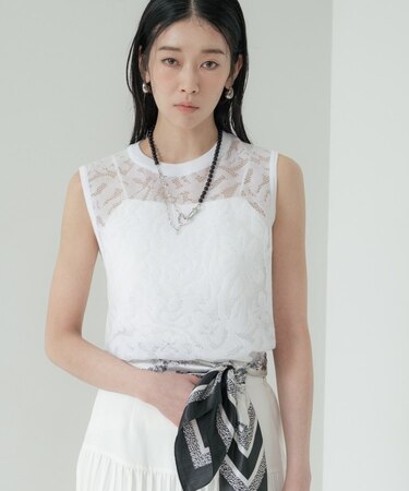 スリーブレスレースニット