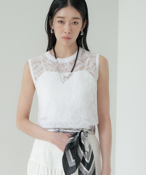 スリーブレスレースニット