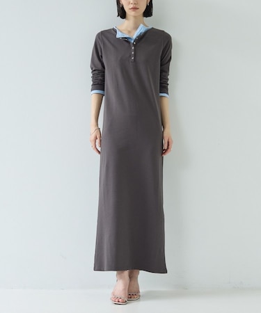 【一部店舗限定】バイカラーヘンリーネックワンピース