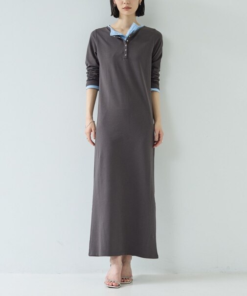 【一部店舗限定】バイカラーヘンリーネックワンピース