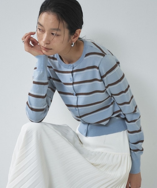【一部店舗限定】クルーネックボーダーカーディガン