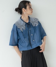 デニムプリントシアーシャツ【接触冷感】