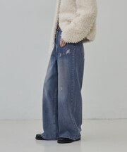 サイドギャザー ワイドデニム
