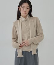 マフラー付き アシンメトリーカーディガン