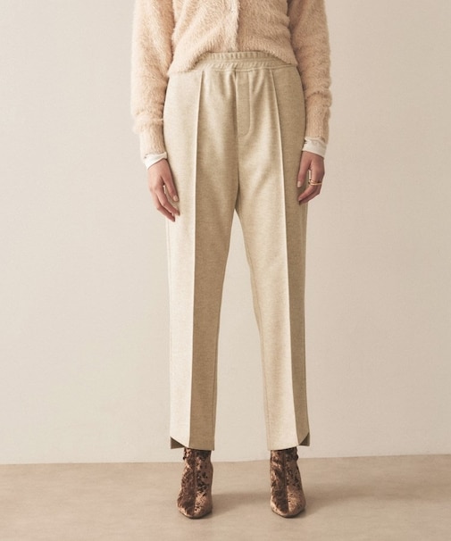 【手洗い可】ジャージピンタックテーパードパンツ