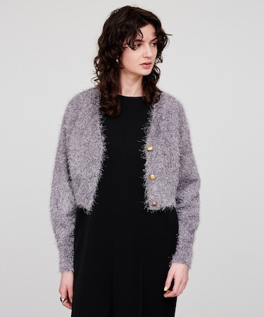 【手洗い可】ラメフェザ―ヤーンショートカーディガン