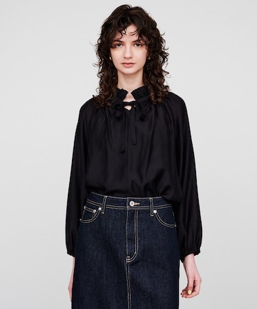 【手洗い可】シアーリボンブラウス