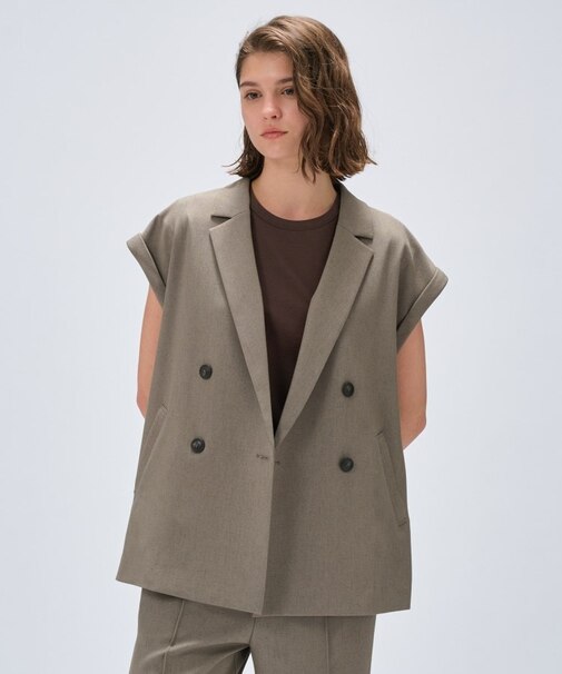 【セットアップ／手洗い可】リネンブレンドテーラードジレ