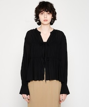 【手洗い可】リボンギャザーブラウス