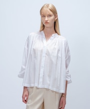 【手洗い可】コットンシフォンギャザーブラウス