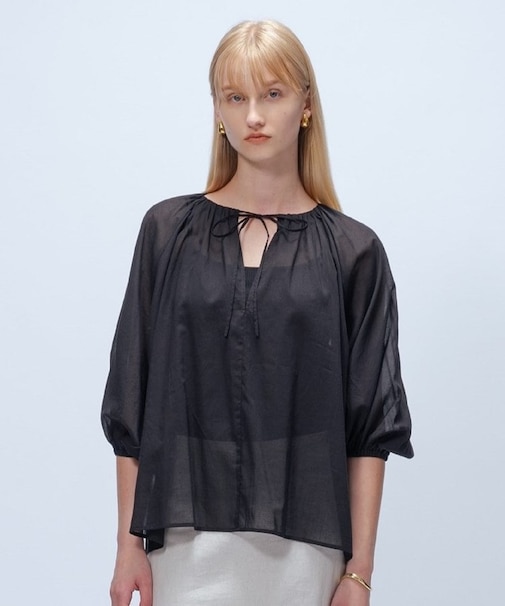 【手洗い可】コットンシフォンシアーブラウス