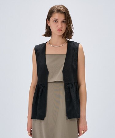 【セットアップ／手洗い可】ストライプペプラムZIPジレ