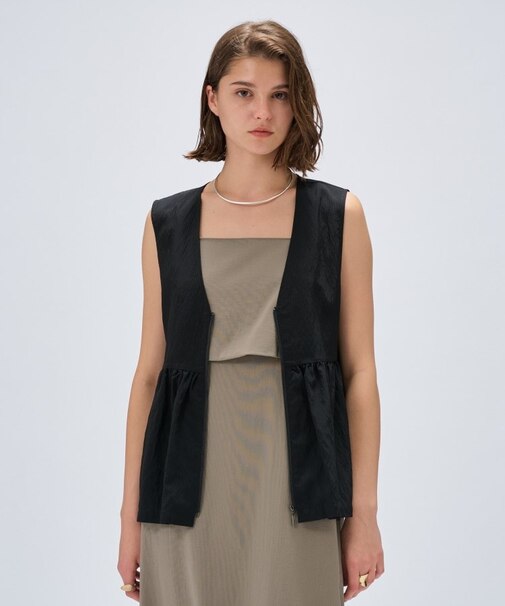 【セットアップ／手洗い可】ストライプペプラムZIPジレ