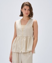 【セットアップ/手洗い可】ストライプペプラムZIPジレ