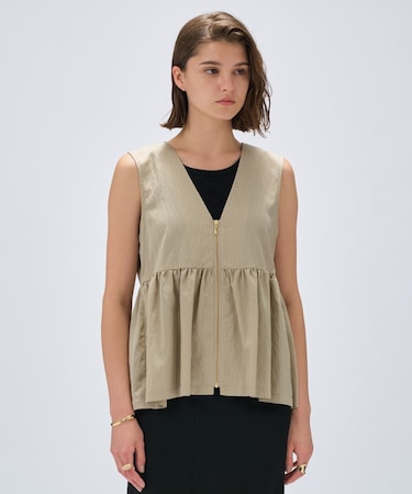 【セットアップ／手洗い可】ストライプペプラムZIPジレ